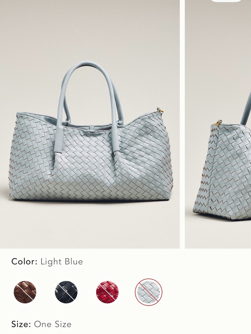 Woven Faux Leather Tote Bag in Light Blue - Picture 6 of 8